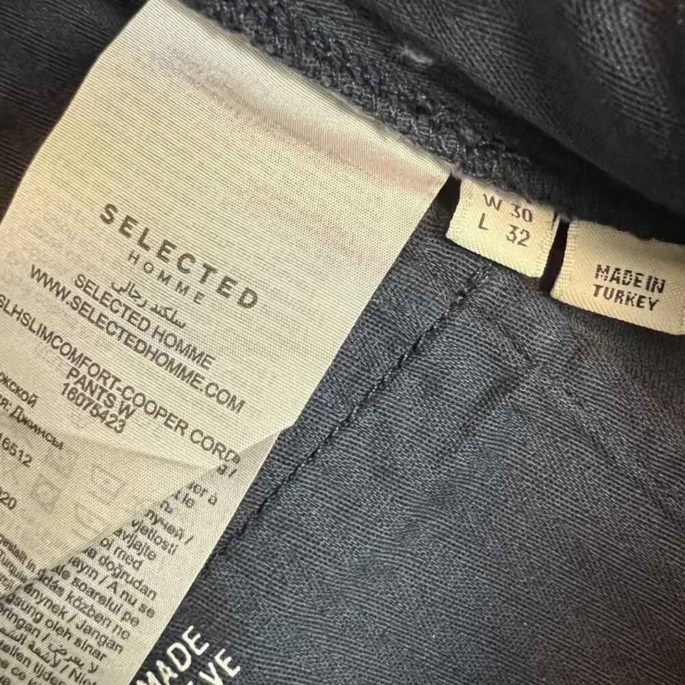 Selected Homme Pants Mens 30x32 Blue Corduroy Slim Skinny‎ Preppy Academia NWT